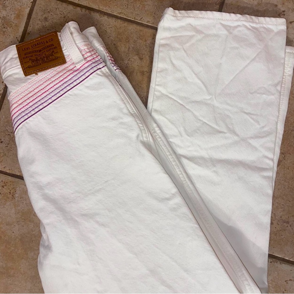 Levi's White and Pink Straight Leg Jeans